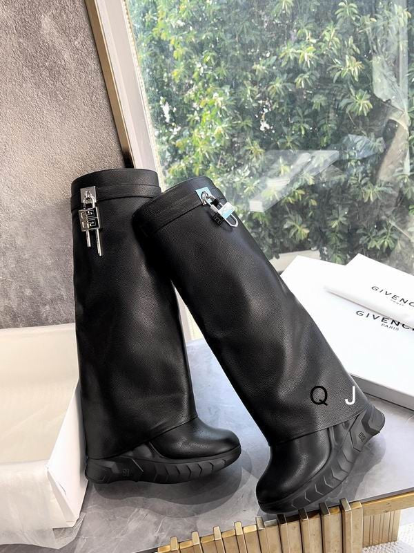 Leather Platform Knee Boots